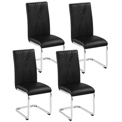 Yaheetech Juego de 4 Sillas de Comedor Cocina Moderna Piel Sintética Negra