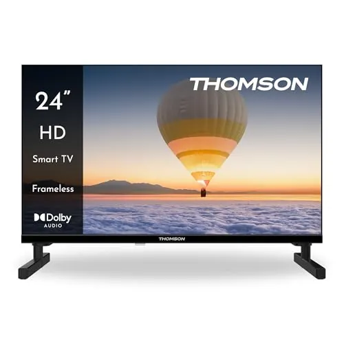 THOMSON 24 Pulgadas (60cm) HD LED Smart TV, Wi-Fi, Control por Voz, HDR10, Dolby Audio, Triple Sintonizador (Cable/Satélite/Antena), HDMI, USB, 1.5GB RAM, 8GB Flash – 24HT2S15