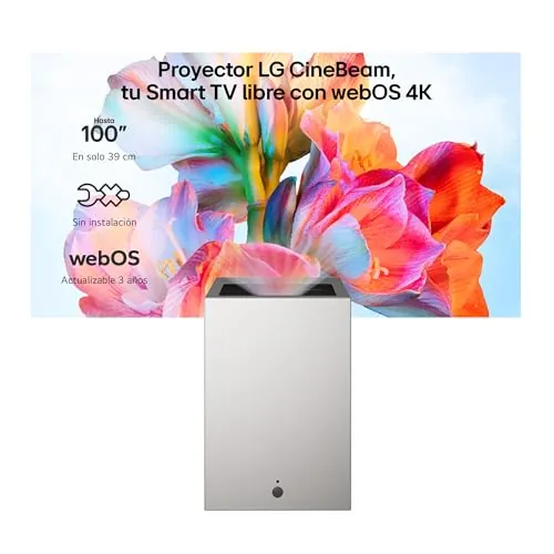 LG PU615U - Proyector CineBeam S, 4K UHD, 40 hasta 100", Smart TV con webOS, Tiro Ultra Corto, Láser RGB 500 Lúmenes, Dolby Atmos, HDMI eARC y USB-C