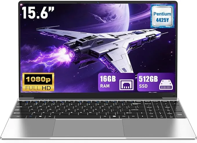 FUNYET Ordenador Portátil, 2026 Laptop de 15,6 Pulgadas,16GB RAM 512GB SSD,Portátil Pentium Gold 4425Y, IPS FHD 1920 * 1080 Notebook Laptop, 180°Open,5000 mAh, Supports TF Cards, Estudiante,Type-C