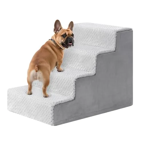 KSIIA Escalera para Perros pequeños, 4 Etapas, rampa para Cama y sofá, Gris