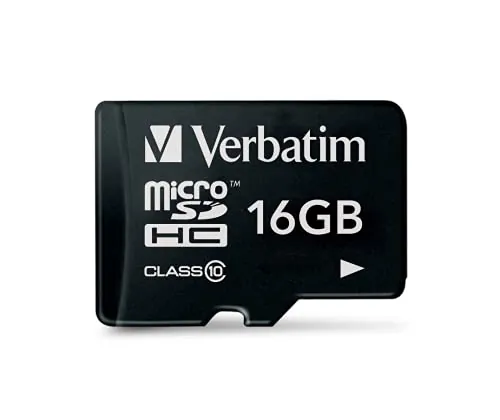 Verbatim Premium microSDHC Tarjeta de Memoria I 16 GB I para videograbaciones Full HD I Tarjeta SD Negra Resistente al Agua y a Prueba de Golpes I Tarjeta SD para cámara, Smartphone, Tablet