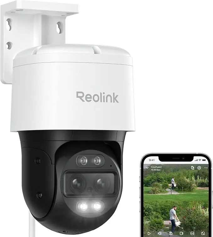 Reolink 4K 8MP PTZ Camara Vigilancia PoE Doble Lente con Zoom Híbrido 6X, 355° Pan y 90° Tilt, Color Visión Nocturna, Detección Inteligente, Seguimiento Automático, Audio Bidireccional, TrackMix PoE