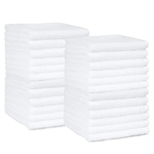 Amazon Basics Juego Toallas Baño 100% Algodón Absorbente Toalla Lavabo 30x30 cm, Blanco, Pack 24 Unidades