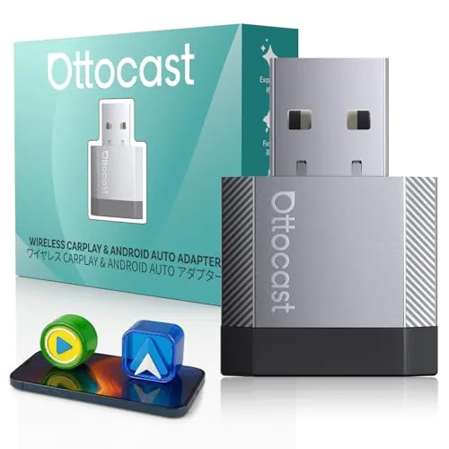 OTTOCAST 2 en 1 Inalámbrico CarPlay y Android Auto Adaptador, Mini Nova 2026 Wireless Adapter Ultra-Compacto, Compatible con ChatGPT Gemini (iOS 26.3+), Plug & Play para CarPlay/Android Auto por Cable