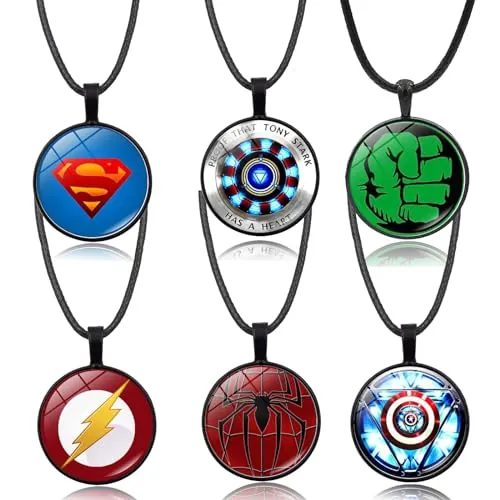 Ubephant The Avengers Collana, Superheroes Collares, Collar con Colgante, Accesorios Superheroes, 6pcs S-uperheroes Collar Accesorios C-ollar de Personaje de Anime, Regalo de para Niños