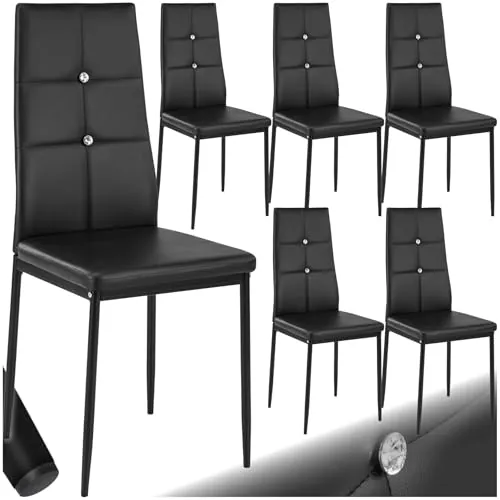 tectake® Sillas de Comedor, Juego de 6, Piel sintética, Respaldo Alto