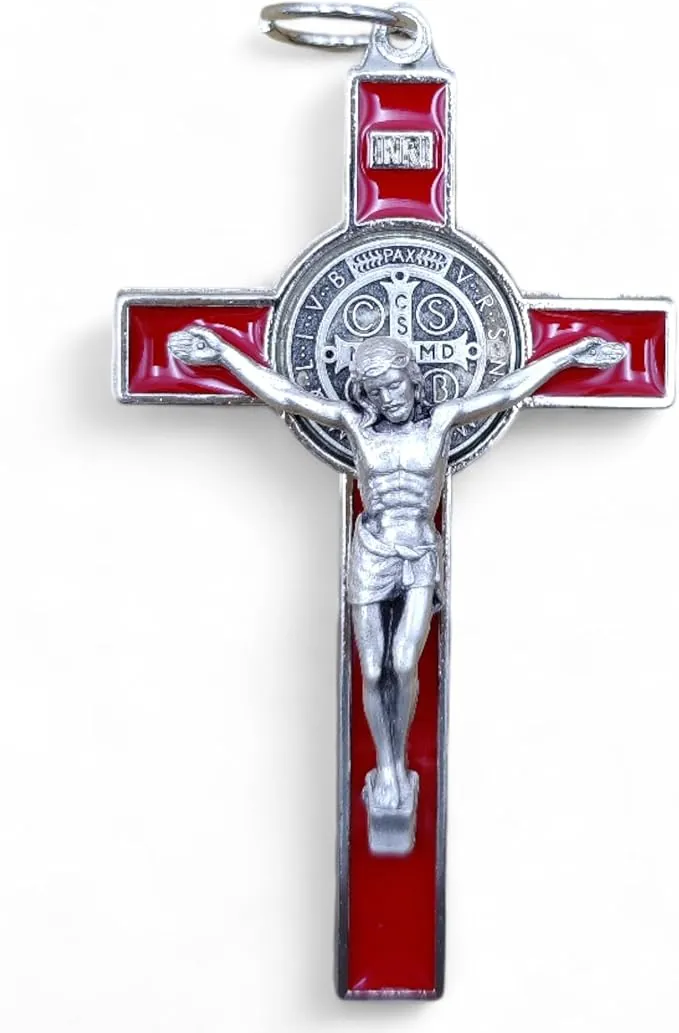 La Balestra Crucifijo para collar, cruz de San Benedetto Made in Italy – Colgante artesanal de crucifijo chapado en plata 999 – Medalla de San Benito en plata chapada