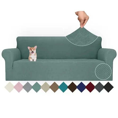 Ystyle Funda Sofa 4 Plazas Ajustable, Fundas para Sofa Elasticas, Funda De Sofa Anti Gatos Perros, Sofa Cover con Reposabrazos, Jacquard Fundas Cubre Sofa Ntideslizante Lavable, Verde