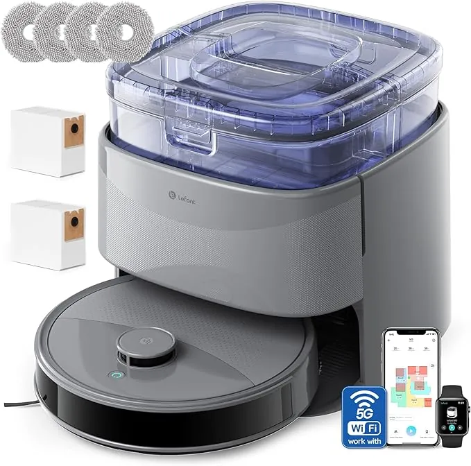 Lefant M3 Robot Aspirador y Fregasuelos con Mapeo, 220min, 12000 Pa, Automático para 3,2 L, Cepillos Antienredos, Navegación dToF, Evitación Obstáculos PSD 190°, 5G WiFi/App/Alexa, Gris