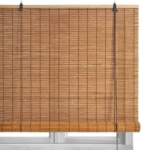 LOLAhome - Estor Enrollable de Bambú Color Natural Tostado de 140 x 180 cm. Persiana de Estilo rústico para Dar Sombra, Protección Solar y Escurecer Puertas o Ventanas