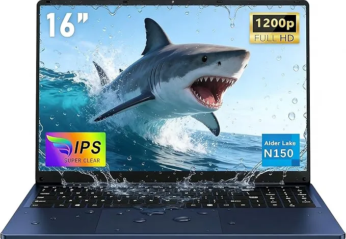 Ordenador portátil 16 pulgadas 2026, 16 GB RAM 512GB SSD Portátil profesional N150 a 3,6 GHz, Win 11 Pro, 1920 x 1200 píxeles, 6000 mAh, teclado retroiluminado Para estudiantes, oficina y negocios