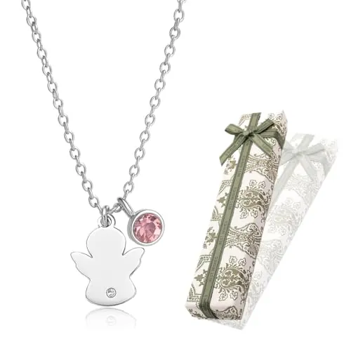 Collar de ángel de la guarda de oro rosa, collar con colgante de ángel, regalo de bautismo, comunión y cumpleaños para niñas y niños (con caja de regalo)