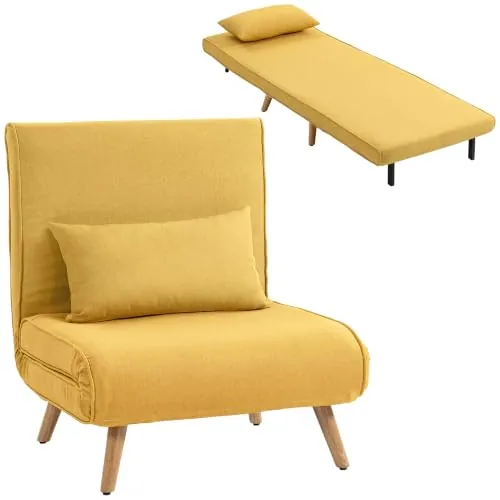 HOMCOM Sofá Cama Individual Plegable 3 en 1 Tapizado en Lino Amarillo