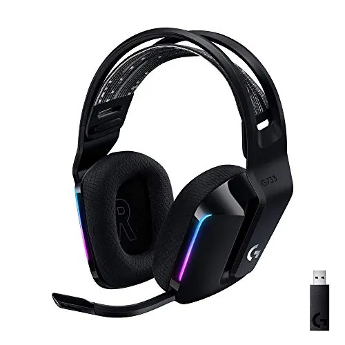 Logitech G733 Lightspeed Auriculares con Micrófono Inalámbricos para Gaming con Diadema con Suspensión, LIGHTSYNC RGB, Tecnología de Micrófono Blue Vo!CE, Ligeros, 29h de batería - Negro