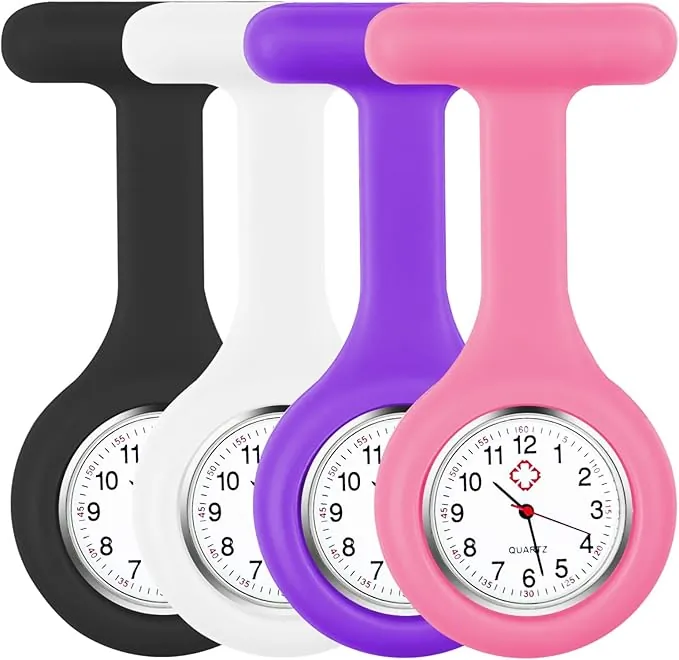 Newaner Reloj Enfermera(4Pcs), Regalos para Medicos Médico Personal de Enfermería, Bolsillo Reloj de Enfermera con Broche, Regalo para Enfermeras, de Broche Silicona con Pin/Clip Enfermero