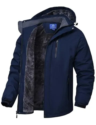Zzkouine Chaqueta de invierno para hombre, chaqueta de esquí cálida, impermeable, chaqueta para exteriores, cortavientos, chaqueta de snowboard con capucha desmontable, XXL