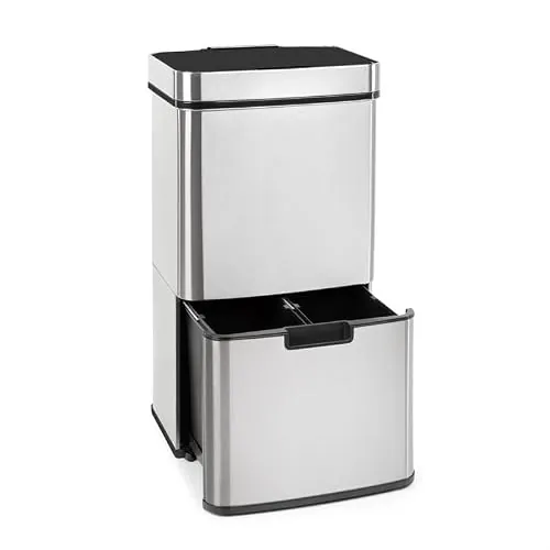 KLARSTEIN Touchless cubo de basura con sensor, 72 litros en 4 compartimentos: 43 & 2 x 12,5 litros, cubo bio con tapa: 4 apertura y cierre automáticos sin contacto, plateado