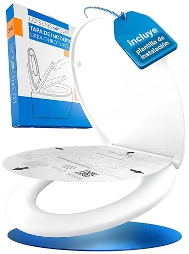 LOBENSWERK Tapa WC de water con Cierre Suave [Montaje Fácil] antibacteriana y resistente UV | Función Quick Release | Tapa de WC, Asiento Inodoro, tapa inodoro incl. plantilla de instalación