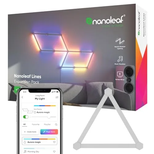 Nanoleaf Lines Paquete de extensión de 3 ángulo de 60° Barras de Luz LED RGBW Adicionales, Apliques de Pared Interior Modulares, Luces Led 16M Colores WiFi, Compatible Alexa Google Home, Decoración