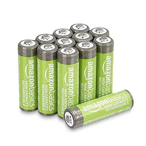 Amazon Basics paquete de 12 baterías AA NiMH recargables, 2400 mAh, 1,2 V, se recargan hasta 400 veces, precargadas