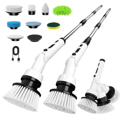 Yesiview Cepillo Electrico Limpieza Hogar,Cepillo Limpieza Electrico con 8 Cabezales Reemplazables,Spin Scrubber Giratorio Limpieza Potencia,Fregadora Giratoria Eléctrico para Hogar,Baño,Suelos