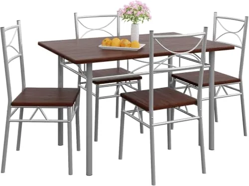 CASARIA® Conjunto Mesa y Sillas de Comedor Set de Muebles de Cocina Juego Completo Roble Oscuro 110x70cm Madera MDF 5 Pzs.Tipo Industrial Ahorra Espacio para 4 Personas
