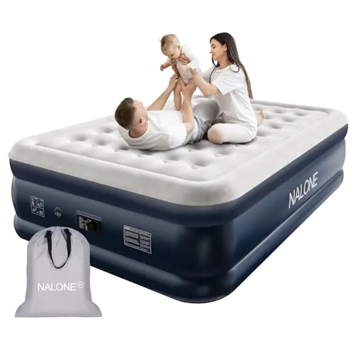 NALONE Colchón Hinchable,Cama Hinchable con Bomba de inflado incorporada Tan Solo 3 Minutos,Invitados o Uso en Casa,203 x 152 x 46CM,Peso máximo:312KG,Cama Matrimonial