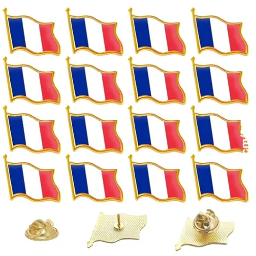 AEIXYA Lote de 16 Unidades de Insignias de la Bandera de Francia, Pin de Abrigo de Esmalte Brillante para Coleccionistas, Aficionados al Fútbol, Soportistas, Eventos, Chaquetas, Ideal para Regalos