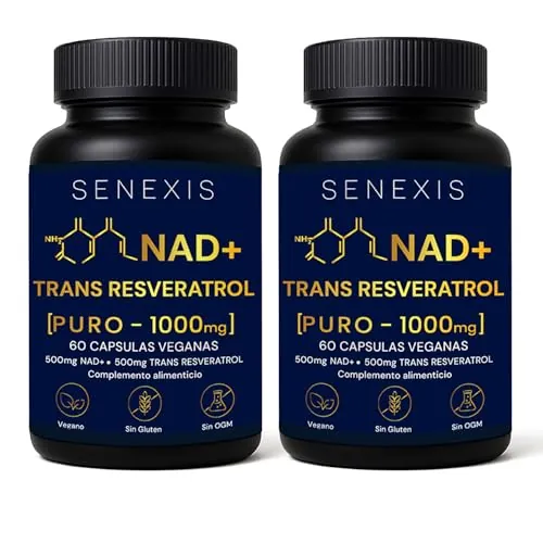 NAD Resveratrol Puro 1000 mg, 60 Cápsulas Veganas, NAD+ y Trans-Resveratrol