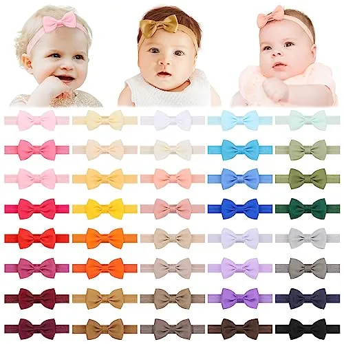 Jollybows 40 Piezas Diadema Bebe Niña, Diademas Elástica de Bebé Recién con Lazo Banda para Cabeza para Niñas Bebé Pelo Accesorio, Estilo A