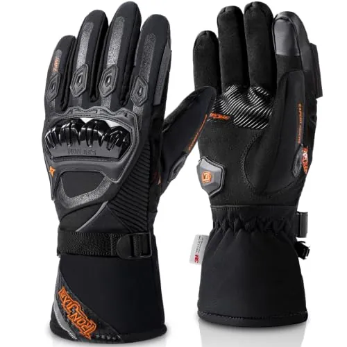 IRON JIA'S Guantes Invierno para Motocicleta para Hombre, Impermeables y Resistentes Level 1 KP al Viento, Ligeros y Cálidos Guantes de Pantalla Táctil, Adecuados para Motociclismo, Esquí-Negro-XXL