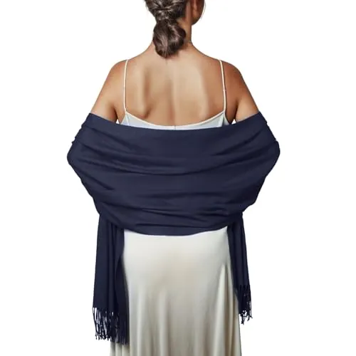 PIOYMEYA Pañuelos Chal Bufanda Mujer Pashmina Azul Marino Estolas Bodas Chale Fiesta Sólido Fulares Foulard Larga Cálida Invierno