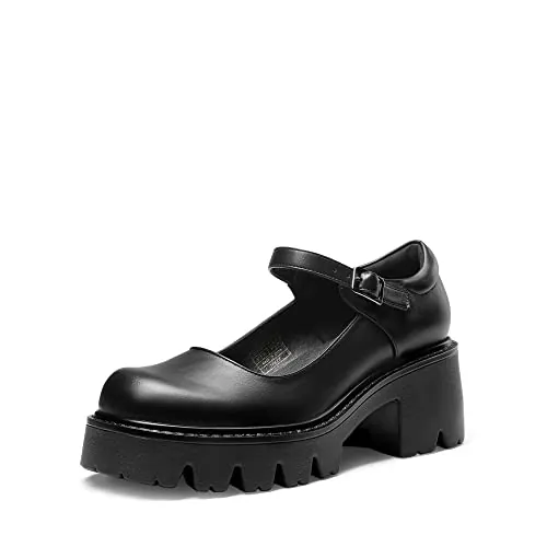 DREAM PAIRS Mary Jane Plataforma Mujer,Size 37,Negro-PU
