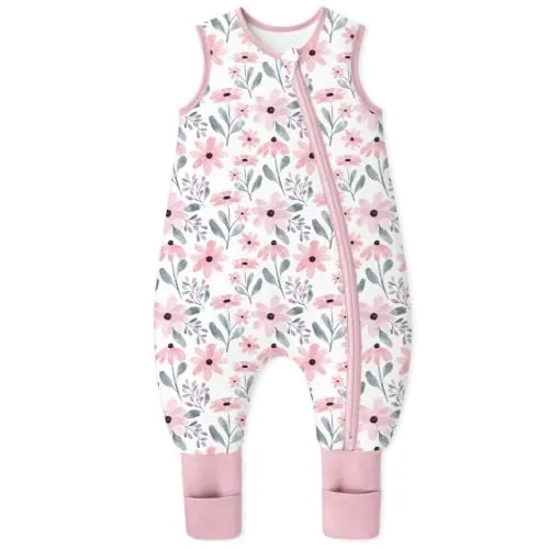 Yoofoss Saco de Dormir para Bébé con Pies Calcetines 1.5 TOG Algodón Todo el año Primavera Otoño Súper transpirable Dormir para Unisex 70 cm Niñas Niños 6-18 Meses
