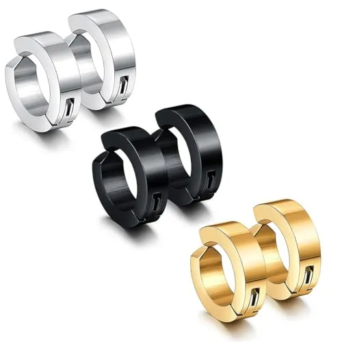 COYUN 3 Pares Falsos Pendientes Clip de piercing Acero Inoxidable Hombre Pendientes Clip Pendiente Mujer Pendientes Sin Agujero Pendiente Unisex mujeres hombres pendientes, Oro/Plata/Negro