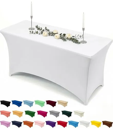 Utopia Kitchen 1 Paquete de Manteles Rectangulares de Poliéster (6 pies - 183 cm) Elásticos de Spandex, Cubre Mesas para Bodas, Bares, Artesanías, Exposiciones (Blanco)