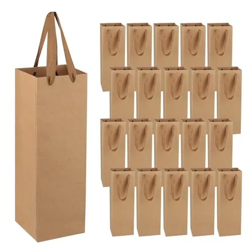 Bolsa de Vino,Paquete de 20 Bolsas de Papel para Vino,Embalaje Bolsos de Botella Vino con Asas para Bodas o Fiestas