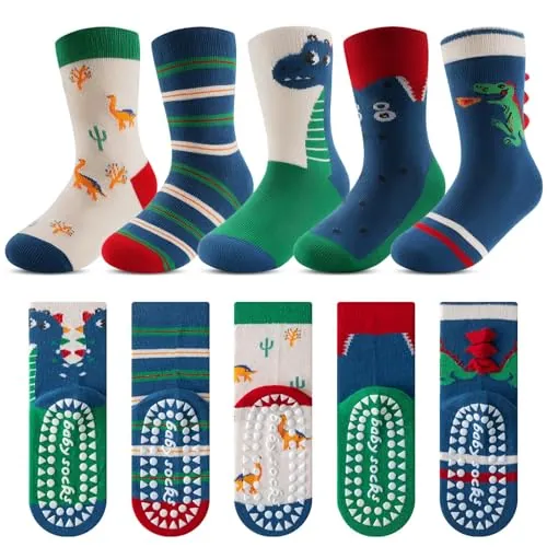 Kyopp 5 pares de calcetines antideslizantes para niños y niñas, calcetines ABS de algodón con motivos de animales, 4-6 años