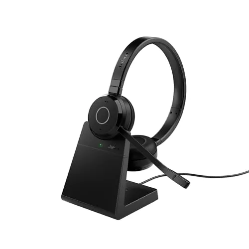 Jabra Evolve 65 TE MS - Auriculares Inalambricos Bluetooth con Soporte de Carga, Cascos Inalambricos Bluetooth con 30m Rango, 16h Batería, conectividad USB-A y USB-C, Negro