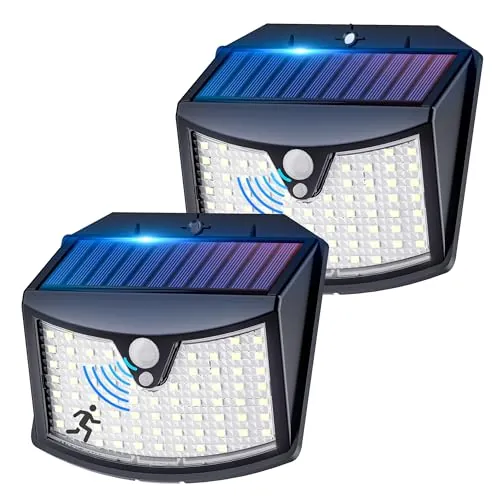 Luz Solar Exterior con Sensor de Movimiento, 2 Paquete/3 Modos IP65