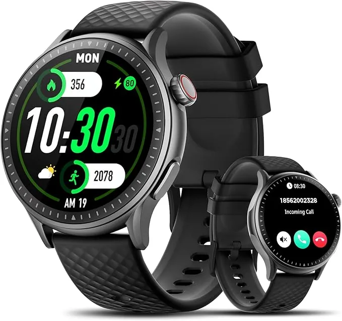 Reloj Inteligente Hombres Mujeres, 1.46'' AMOLED Ultra-HD Smartwatch con Podómetro/Monitoreo de Sueño/Pulsómetro/SpO2, 110+ Modos Deportivos, 3ATM Impermeable Pulsera Actividad para Android iOS