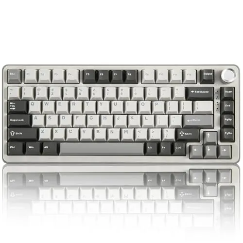 YUNZII B75 Pro Teclado Mecánico Inalámbrico,75% Teclado para Juegos Hot Swap Hot Swap Custom Teclado con Knob,Pre-lubed Switches RGB,BT/Tipo-C/2.4G Teclado (Gray, Milk Switch)