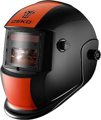 DEKO Casco de Soldadura Solar Powered Auto Oscurecimiento Capucha con Rango de Sombra Ajustable 4/9-13 para Mig TIG Soldadora de Arco Naranja Negro
