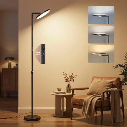 VASAGLE Lámpara de Pie LED, 36 W, Altura Ajustable, Cabezal Orientable