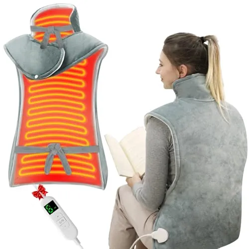 ITSHINY Almohadilla Térmica para Cuello y Espalda, Almohadilla Térmica Eléctrica con 6 Niveles de Calor, Temporizadores de Apagado Automático, Calentamiento Rápido, Lavable a Máquina, 60x108 cm
