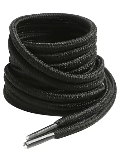 VSUDO Cordones Botas de Montaña de Zapatos Negros Redondos, ø4 mm Cordones Zapatillas de Trabajo, Aguetas Botas de Militares/Treking para Mujer o Hombre (1 Pare-Negro-120cm)