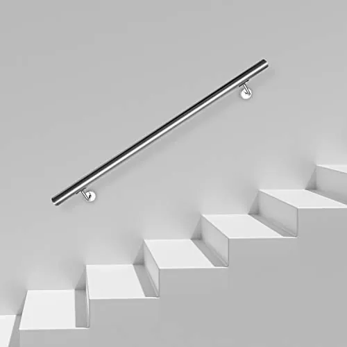 Tubiaz - Barandilla de acero inoxidable, pasamanos antideslizante de 150 cm, pasamanos de pared para exterior e interior con soportes de pared, material de montaje