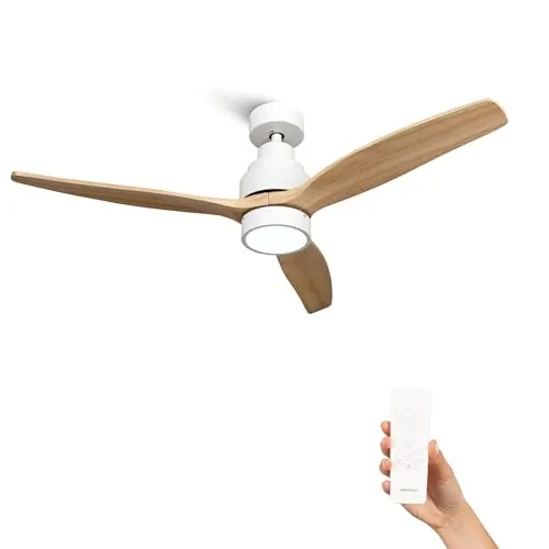 Mellerware - Ventilador de Techo con Mando a Distancia Brizy Bright | 30 W | 6 Velocidades | Ultra silencioso | 3 Aspas 132 de Diámetro | Función Verano-Invierno | Temporizador | LED | Lightwood