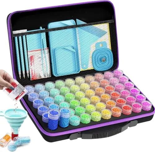ARTDOT Estuche 60 Latas para Accesorios de Diamond Painting, Almacenaje Portátil para Pintura de Diamante Adultos, Regalo para manualidades, guarda tu Cuadro personalizado, Piedras y Abalorios